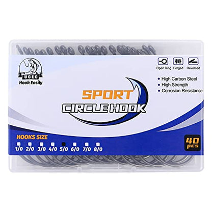 UCEC Circle Hooks Fishing Hooks 2X Strong Offset Circle Hooks Saltwater Black High Carbon Steel Octopus Catfish Hooks Fishing Gear Tackle 150pcs/ 240pcs - Size:#1 1/0 2/0 3/0 4/0 5/0 6/0 8/0 - color: Silver One Size, size: 40pcs, 5/0