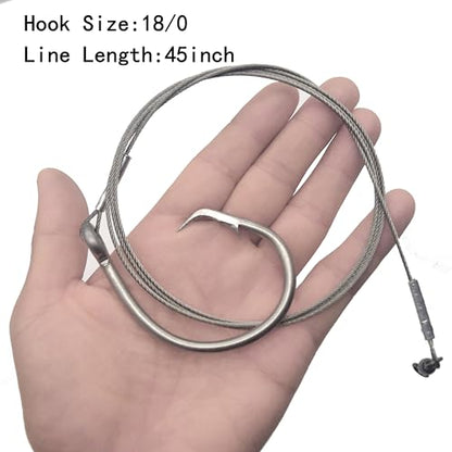 Pre-Tied Shark Fishing Hook Rigs, 2 Pack, Heavy Duty Stainless Steel Leader Wire, Big Game Circle Hooks 14/0 16/0 18/0, for Deep Sea Fishing Shark Tuna Halibut - size: 14/0