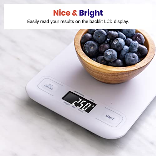 Etekcity Food Kitchen Scale, Digital Grams and Ounces for Weight Loss, Baking, Cooking, Keto and Meal Prep, LCD Display, Medium, White - color: White
