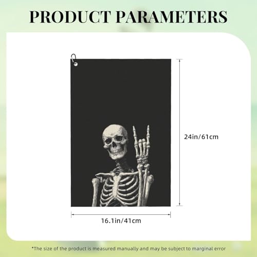 Skull Golf Towel Microfiber with Carabiner Clip, Funny Skeleton Cleaning Cloth for Golf Balls & Clubs, Gift for Women Men, Golfers, Dad, Grandpa, Bag Accessories 16"*24" - color: Skull