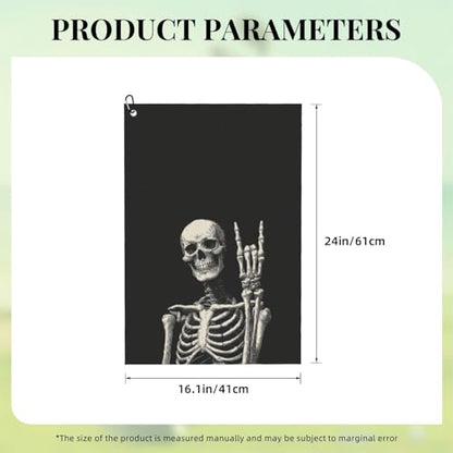 Skull Golf Towel Microfiber with Carabiner Clip, Funny Skeleton Cleaning Cloth for Golf Balls & Clubs, Gift for Women Men, Golfers, Dad, Grandpa, Bag Accessories 16"*24" - color: Skull