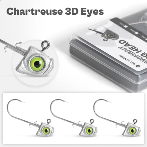 OJY&DOIIIY Swimbait Jig Heads with Chartreuse Fish Eye, 1/8 3/16 1/4 3/8 1/2oz Jigheads for Freshwater&Saltwater Fishing 10/15 Pack - color: Unpainted, size: 1/2oz - 15PCs