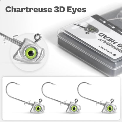 OJY&DOIIIY Swimbait Jig Heads with Chartreuse Fish Eye, 1/8 3/16 1/4 3/8 1/2oz Jigheads for Freshwater&Saltwater Fishing 10/15 Pack - color: Unpainted, size: 3/16oz - 15PCs