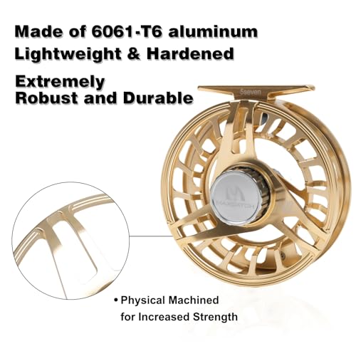 Maxcatch AVID PRO Fly Fishing Reel with CNC-machined Aluminum Body Super Large Arbor Design-3/5, 5/7, 7/9, 9/11 Weights - color: Gold, size: 9/11wt