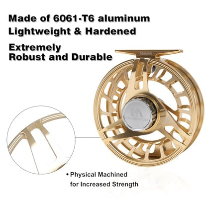 Maxcatch AVID PRO Fly Fishing Reel with CNC-machined Aluminum Body Super Large Arbor Design-3/5, 5/7, 7/9, 9/11 Weights - color: Gold, size: 9/11wt