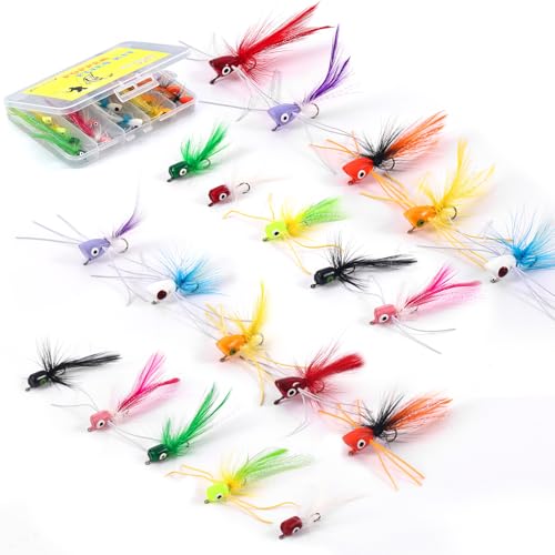 Fly Fishing Poppers Flies, Fly Popper Lures Bass Bluegill Crappie Trout Salmon Panfish Perch Popper Flies Kit for Fly Fishing - color: 20pcs Fly Fishing Poppers