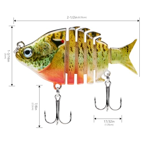 Bassdash SwimPanfish 0.34oz Hard Swimbaits Multi Jointed Topwater Trout Bass Fishing Crank Lure for Freshwater and Saltwater - color: Redbreast Pumpkinseed