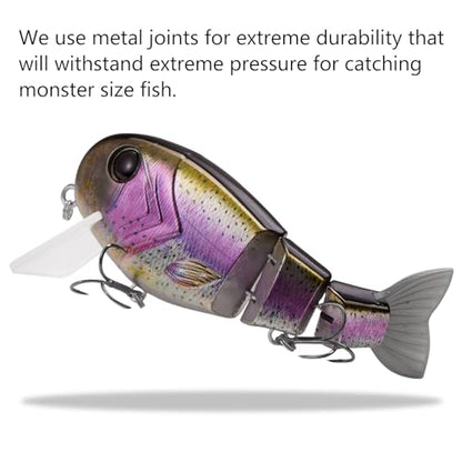 BASSROCK Topwater Fishing Lures for Bass Pike Salmon Floating Swimbait Jointed Crankbait Freshwater Saltwater 4.9in/1.76oz RK1001 - color: Rainbow Trout, size: 4.9in/1.76oz