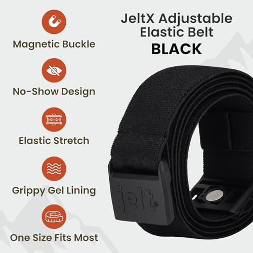 JeltX Adjustable Elastic Belts for Men and Women, Non-Slip Stretch Belt with Magnetic Belt Buckle and Grippy Gel - color: Black