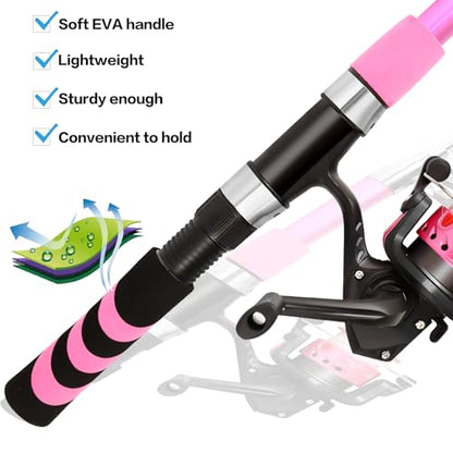 Collapsible Telescopic Fishing Rod and Reel Combo Push Button Small Fishing Pole Kit Beginner Youth Boys Fishing Starter Set Tackle - color: Pink, size: 5.9FT