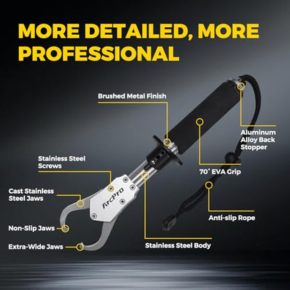 2-in-1 Fish Lip Gripper, 12" Stainless Steel Fish Gripper with Scale, 60lb Weighing Fish Grabber, 360° Non-Slip Swivel Handle, Tool for Saltwater & Freshwater - size: 12"