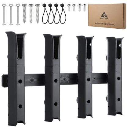 GearTrust Fishing Rod Holders, 4 Rod Holder for Boat Golf Cart & Garage | 4 rod holder for boat. Adjustable tube fishing pole holders for boats, golf cart, cooler, kayak, jetski & john boat. - color: Carbon Black