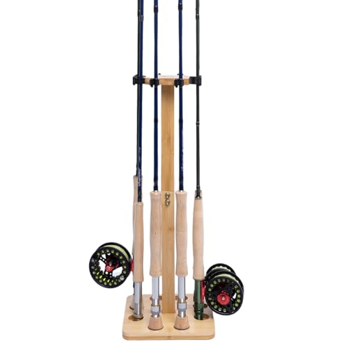 Fishing Pole Rod Racks—Floor Stand Bamboo Fishing Gear Equipment Storage Organizer, Easy Installation - Square rods holder - style: holds up 8 rods
