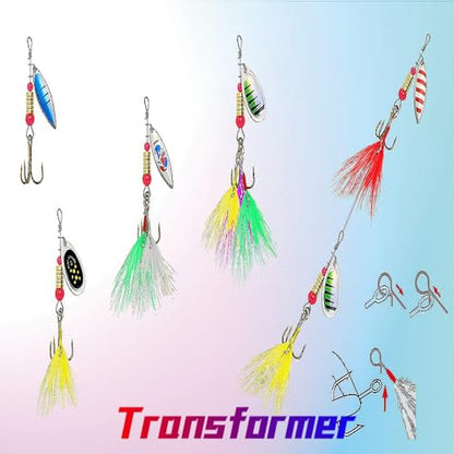 Aboda Rooster Tail Fishing Lures Kit, 10 Spinnerbaits w 16 Attachable Rooster Tails in 8 Colors, Fishing Lures for Bass Salmon Trout and Crappie - size: 1/4 oz Set