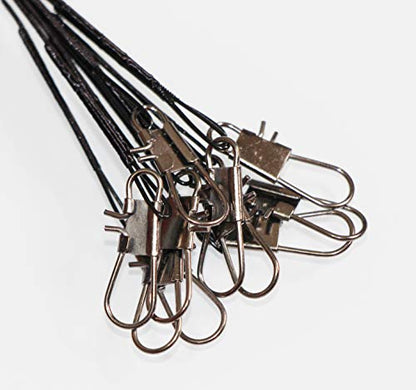 50pcs Fishing Wire Leaders Heavy Duty Nylon-Coated Fishing Line Wire Leaders with Swivels and Snaps 6inch Black/Green/Silver - color: 50pcs black, size: 6 inch