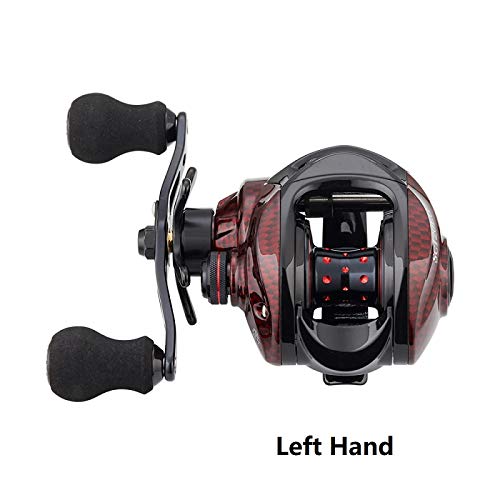 FISHDROPS Baitcaster Reels, 9+1BB, CNC Aluminum Spool, Magnetic Brake System Bait Caster Reel High Speed Gear Ratio 7.0:1 Ultra Smooth Low Profile Baitcasting Fishing Reel - color: Left - Carbon Red
