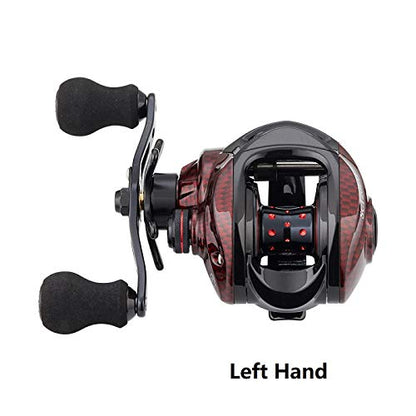 FISHDROPS Baitcaster Reels, 9+1BB, CNC Aluminum Spool, Magnetic Brake System Bait Caster Reel High Speed Gear Ratio 7.0:1 Ultra Smooth Low Profile Baitcasting Fishing Reel - color: Left - Carbon Red