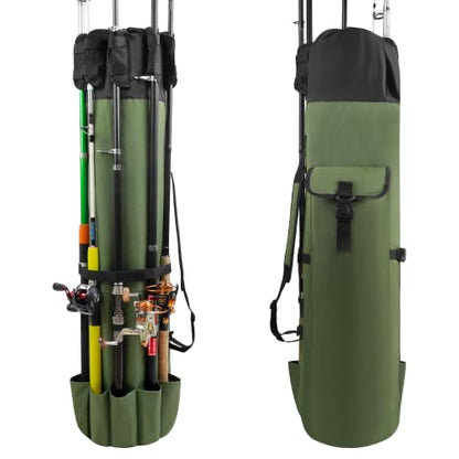 AGOOL Fishing Pole Bag with Rod Holder Fishing Rod Bag, 5 Rod & Reel Organizer Bag Waterproof Large Capacity Fishing Tackle Storage Bag Travel Carry Case Fishing Gifts for Men - color: Khaki Green