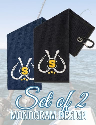 Embroidered Fishing Towels with Clip, Personalized Microfiber Towel Accessories for Fishing Lovers, 16x16 Inches, Pack of 2, Initial S - color: S