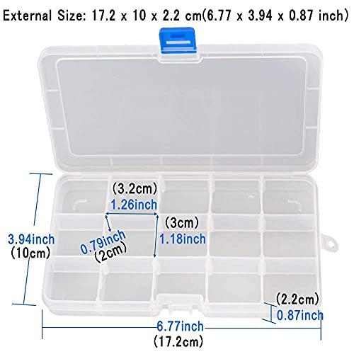 Qualsen 15 Girds Bead Organizer with Adjustable Dividers(8 Pack)，Tackle Box Organizer and Small Plastic Organizer Box for Jewelry, Beads, Earrings, Crafts, Screws and Fishing Tackles Small Items - size: 15 Gird-8pcs