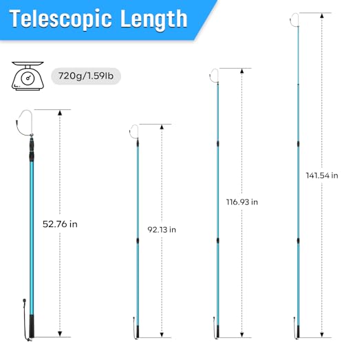 SANLIKE Telescopic Fishing Gaff, Aluminum Pole, Stainless Steel M8 Hook | Ultralight 4.62oz aluminum telescopic gaff (11.4"-24") with nonslip rubber handle, sharp stainless hook & safety lanyard - color: Blue, size: XL-Extended 141.54"