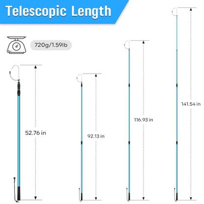 SANLIKE Telescopic Fishing Gaff, Aluminum Pole, Stainless Steel M8 Hook | Ultralight 4.62oz aluminum telescopic gaff (11.4"-24") with nonslip rubber handle, sharp stainless hook & safety lanyard - color: Blue, size: XL-Extended 141.54"