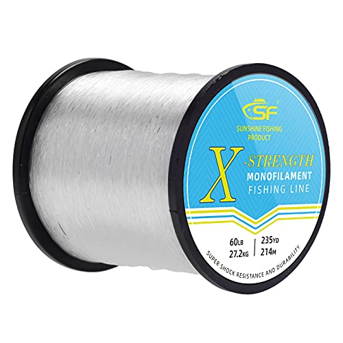 SF Monofilament Fishing Line Premium Spool X-Strong Mono Nylon Material Leader Line for Saltwater Freshwater 8/10/12/15/20/25/30/40/50/60/80/100LB - color: Clear, size: 60LB/0.030in/235Yds