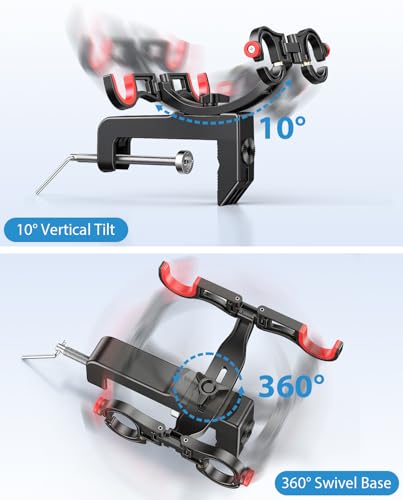 Clamp On Fishing Rod Holder for Boat Canoe Pontoon Kayak Dock | 360° Adjustable, Heavy Duty, Round & Square Rail Mount, Saltwater Safe - color: Dual Rod Holder- 2 Pack