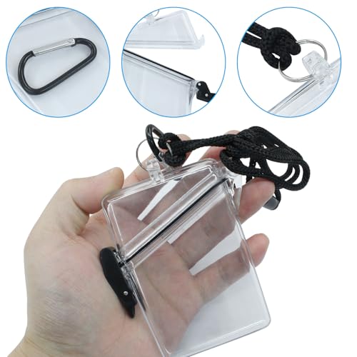 Hitefu Waterproof Badge Holder, Clear ID Card Holder, 3 Pack | With Lanyard, Durable Sports Case, Heavy Duty Locker Dry Box, For Outdoor Activities