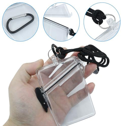 Hitefu Waterproof Badge Holder, Clear ID Card Holder, 3 Pack | With Lanyard, Durable Sports Case, Heavy Duty Locker Dry Box, For Outdoor Activities