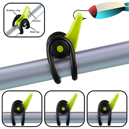 Gejoy 21 Pcs Fishing Hook Holder Fishing Rod Hook Keeper with 3 Size Elastic Rubber Rings, Adjustable Spring Lure Bait Holders for Most Rods - color: Yellow