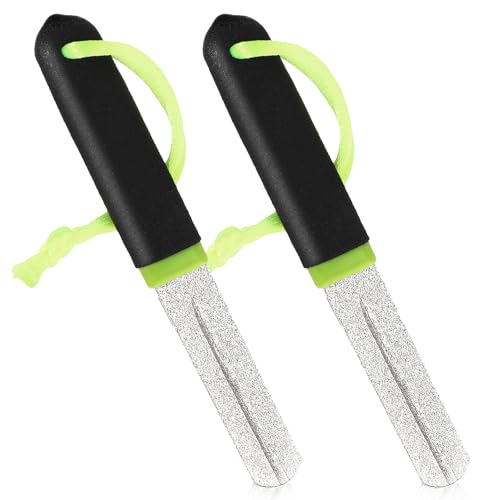 Yuanchu 2Pcs Hook Sharpener, Fishing Hook File for Diamond File with Handle, Portable Grinding Tool with Double Sided Fine Medium Grit - color: Green