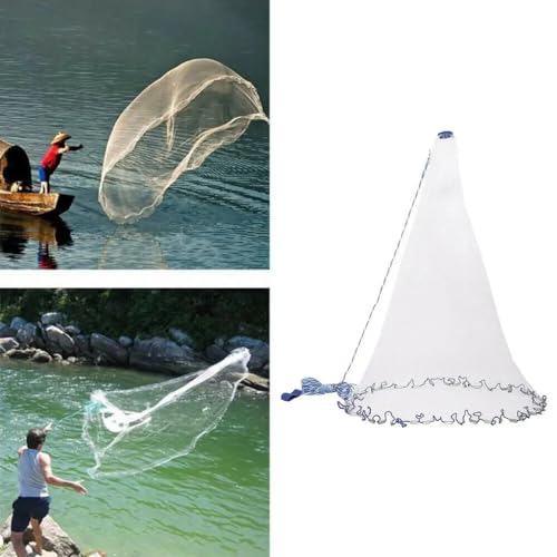 Fishing Net - Nylon Cast Nets for Fishing with Zinc Sinkers, Heavy Duty Casting Net for Saltwater & Freshwater for Bait, Strong Mesh Easy Throw Fish Net for Fishing - size: 3M NET DIAMETER/5FT NET HEIGHT