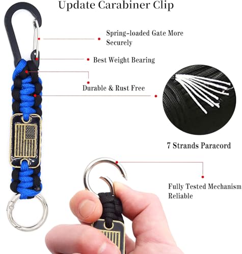 Heavy Duty Braided Paracord Lanyard Keychain with USA Flag, Parachute Rope Necklace Keychains, Braided Strong Lanyard - color: 2 Pcs Black-blue
