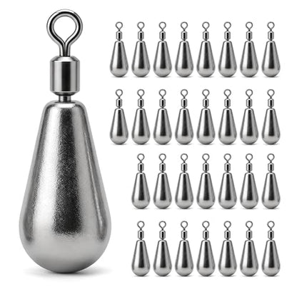 Drop Shot Fishing Weights with Rolling Swivel Streamlined Lead Fishing Sinkers for Freshwater Saltwater Catfish Bass Casting Fishing and Bottom Fishing Rigs - size: 3/32oz-30pcs-teardrop1