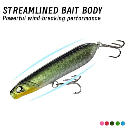 5Pcs Pencil Popper Topwater Fishing Lures Floating Hard Bait with Box for Bass Walleye Pike Catfish Musky Perch 3.15in/0.35oz