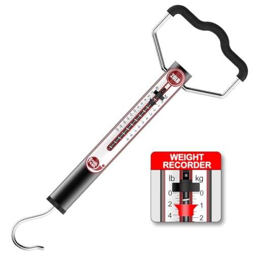 SNAIL TRAIL 20 LB / 50 LB Aluminum Tube Spring Fish Scale with Peak Weight Marker & Zero Reset, Mechanical Fishing Weighing Gauge with Hook, Non-Digital Hand Held Pull Weigher, Hanging Drag Scale - color: 20lbs