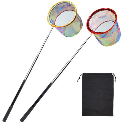 2 Packs Retractable Fishing Net Lightweight Landing Net for Youth Telescopic Fish Butterfly Catching Net for Outdoor Activities - color: Red+Yellow