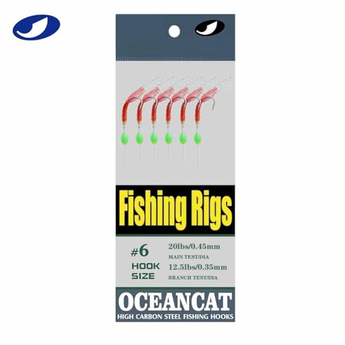 5/10/25/50/100 Packs Fishing Rigs 6 Hook/Set Red Skin Rubber Silk String Hook Fishing Lure Saltwater Freshwater Bait Rig Tackle 5#6#7#8#9#10# - size: #7 -10 Packs