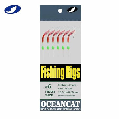 5/10/25/50/100 Packs Fishing Rigs 6 Hook/Set Red Skin Rubber Silk String Hook Fishing Lure Saltwater Freshwater Bait Rig Tackle 5#6#7#8#9#10# - size: #7 -10 Packs