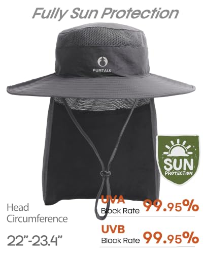 FURTALK Sun Hats for Men Women Fishing Hat with Neck Flap UPF 80+ Breathable Wide Brim Hiking Safari Summer Bucket Hats - color: Dark Grey