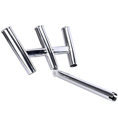 Amarine-made 3 Tube Silver Highly Polished Stainless Steel Trident Outrigger Stylish Rod Holder - Triple Rod Holder , Kite Fishing Mount 3-Rod Holder (Size B)