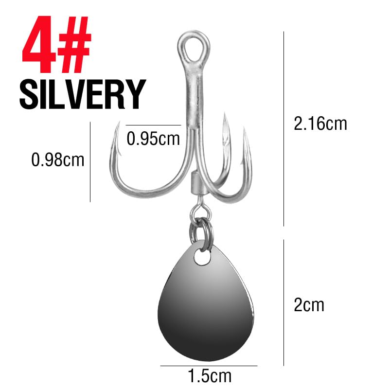 10pcs 2 Colors Bladed Treble Hook with Willow Colorado Blade Replacement Fishing Hook Spinner Blade Bass Pike Walleye Trout Saltwater - size: 4# 10pcs