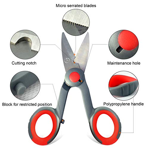 BXIO Fishing Scissors with Fishing Lanyard and Nylon Sheath, Braided Line Tools, Heavy Duty Anti-Slip Fiber Cable Cutter, Stainless Steel Fishing Pliers Scissors with Grinding Hook Tool - color: Grey Red
