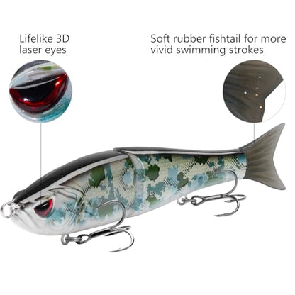 Bassdash SwimShad Glide Baits Jointed Swimbait Bass Pike Salmon Trout Muskie Fishing Lure - color: Green Vegetation Camo, size: 7in/2.2oz