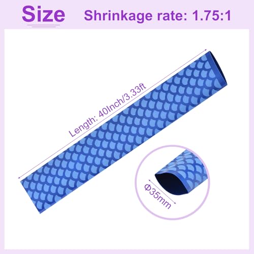 DMiotech Heat Shrink Sleeve Wrap Tubing x Tube Tubing for Fishing Rod Grips and Other Grips, Non Slip - Insulation - Waterproof 40'' Lengths, Dia 35mm Blue Scales - color: Blue Scales, size: Dia 35mm