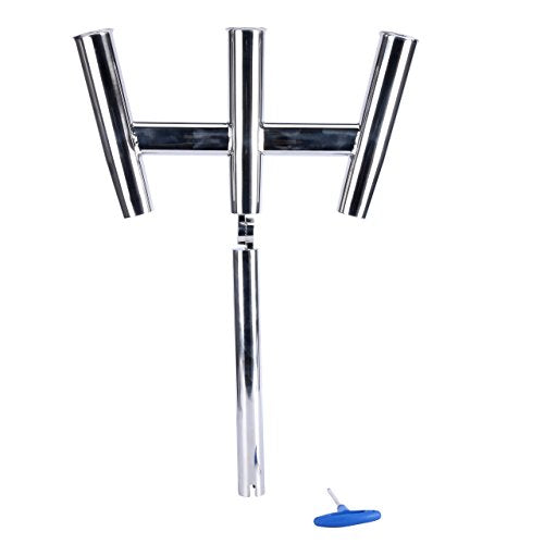 Amarine Made 3 Tube Highly Polished Stainless Steel Outrigger Rod Holder | Triple Rod Holder , Kite Fishing Mount 3 tube rod Holder ,Trident rod holder