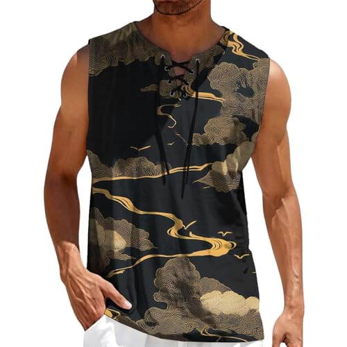 MARSVOVO Mens Print V-Neck Tank Tops Casual Lace-Up Loose Fit Graphic Vest Lightweight Breathable Sleeveless Shirts - color: Pattern Aa, size: 5X-Large