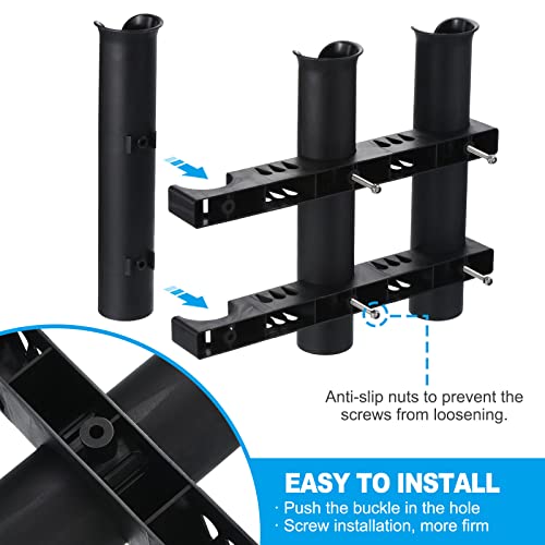 PATIKIL Fishing Rod Holder Brackets, Plastic 3 Link Tube Rod Rack, 2 Pack Wall/Side Mounted Fishing Pole Holder with Screws for Truck, Kayak, Black
