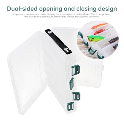 Double Sided Fishing Lures Box, Transparent Visible Fishing Lure Bait, Squid Jig Hooks Plastic Fishing Tackle Storage Case Container (10 Grids 20x16x5cm)